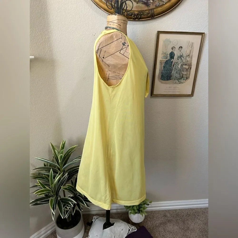 Vasarrette by‎ Munsingwear Vintage Yellow Embroidery Night Gown Slip Dress sz M